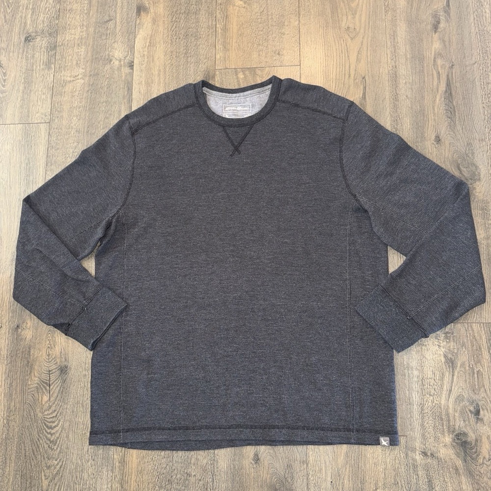 Eddie Bauer Mens XL Thermal Crewβ Neck Shirt Charcoal Grey Waffle Knit Casual